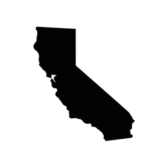 Black silhouette of the state of California on a white background