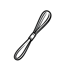 Black line drawing of a whisk on a white background