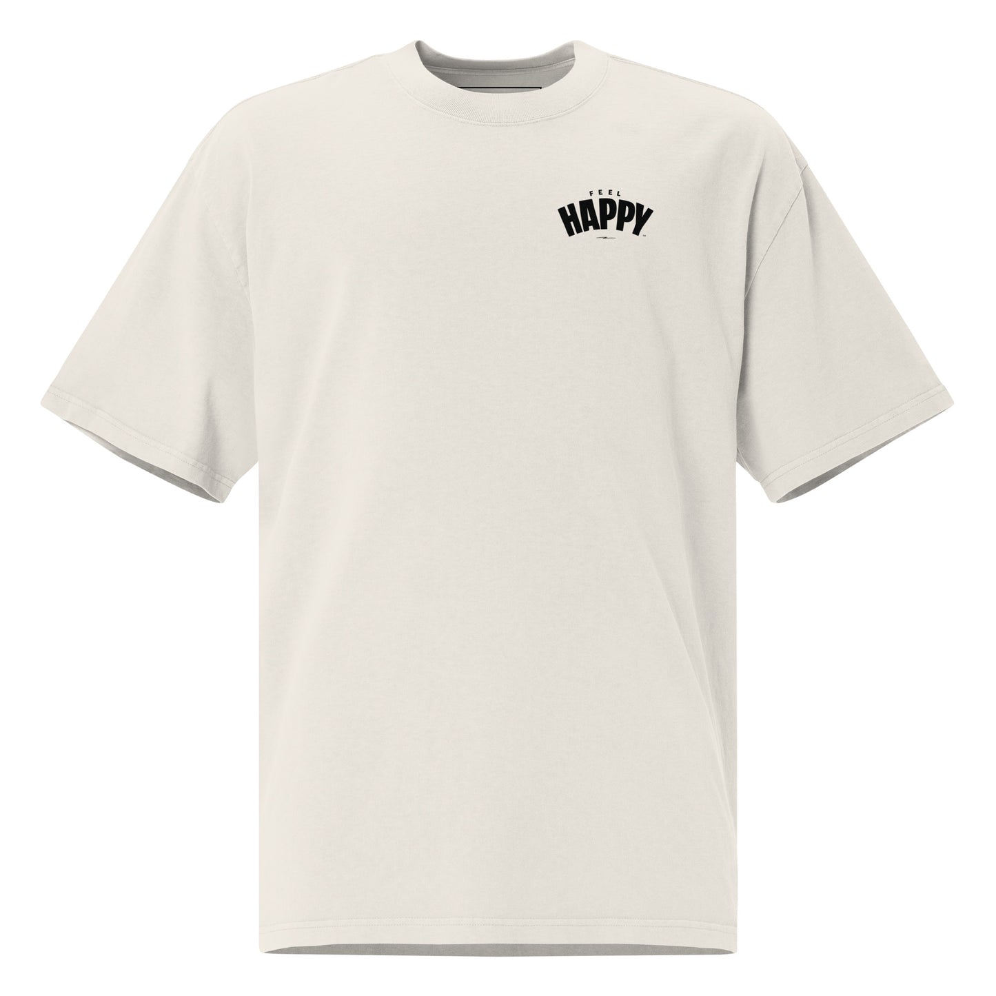 Feel Happy Tee — oversized heavyweight cream cotton t-shirt with FEEL HAPPY DTG wordmark (view 1)