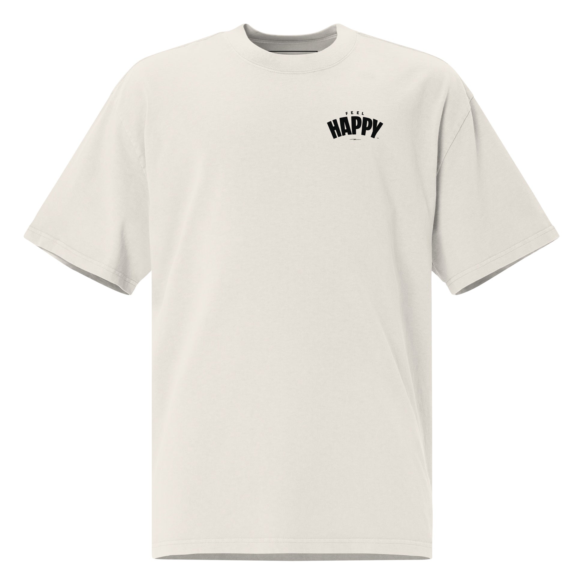 Feel Happy Tee — oversized heavyweight cream cotton t-shirt with FEEL HAPPY DTG wordmark (view 1)