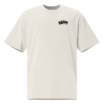 Feel Happy Tee — oversized heavyweight cream cotton t-shirt with FEEL HAPPY DTG wordmark (view 1)