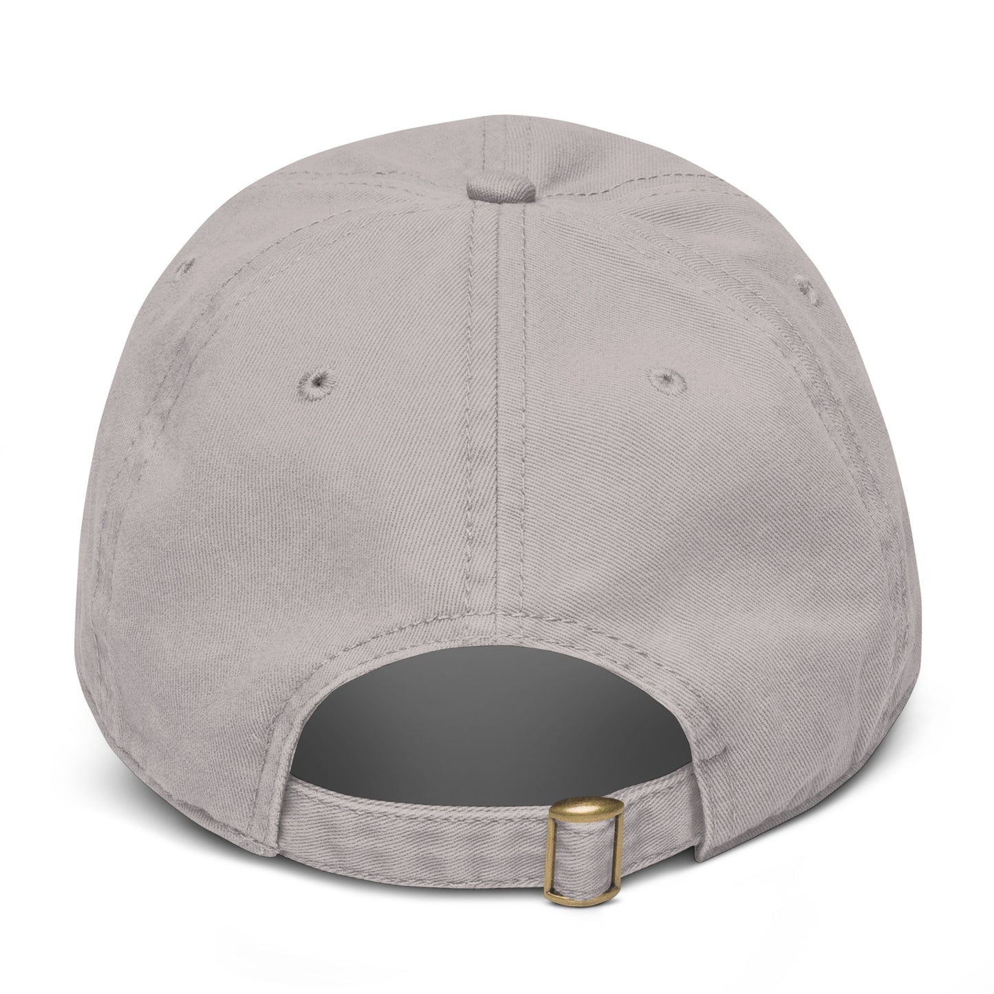 Feel Happy Dad Hat — stone gray structured dad hat with embroidered Feel Happy circle badge (view 2)