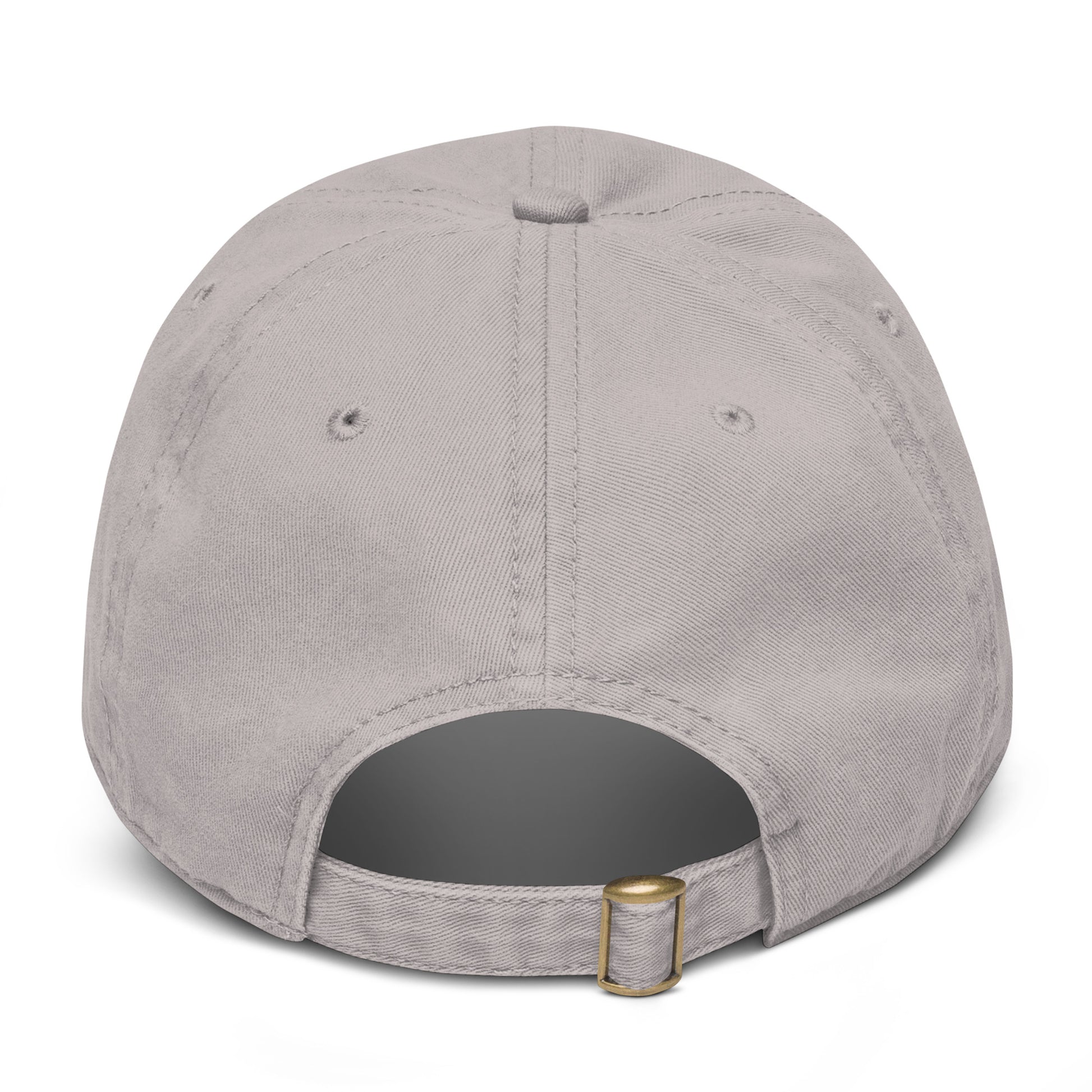 Feel Happy Dad Hat — stone gray structured dad hat with embroidered Feel Happy circle badge (view 2)