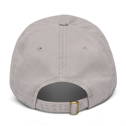 Feel Happy Dad Hat — stone gray structured dad hat with embroidered Feel Happy circle badge (view 2)